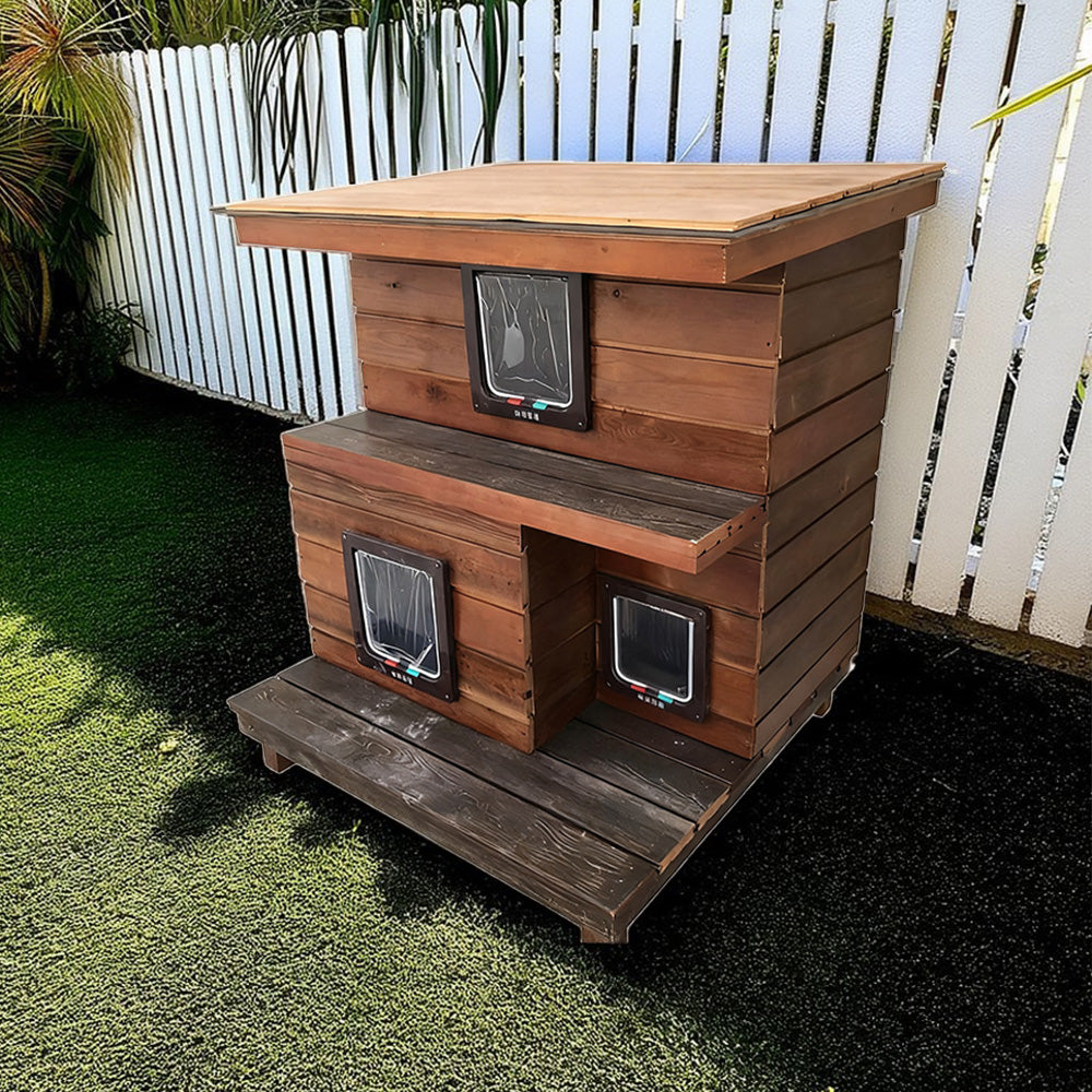 PAWORA Outdoor Shelter Cat Construction, for - Roof, All-Season Design, Ventilated House Fir Comfortable Durable Weatherproof Wood Protection, Pets