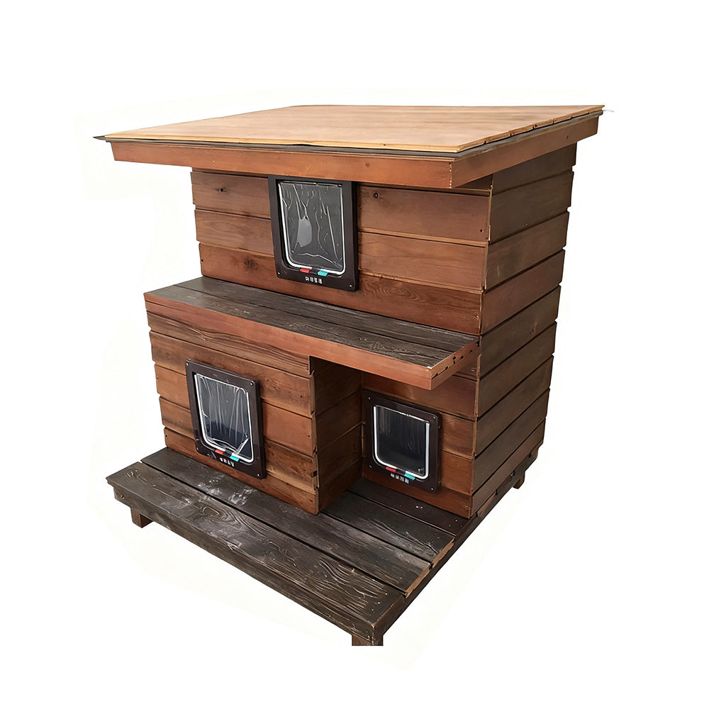 PAWORA Outdoor Shelter Cat Construction, for - Roof, All-Season Design, Ventilated House Fir Comfortable Durable Weatherproof Wood Protection, Pets