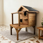 PAWORA Outdoor Wood Fir Strong Build, Safe Scratch for Structure, Sun, House Rain - Weatherproof - Roof Pet Ventilated Moisture Shelter All-Season and Resistant, Cat Wood