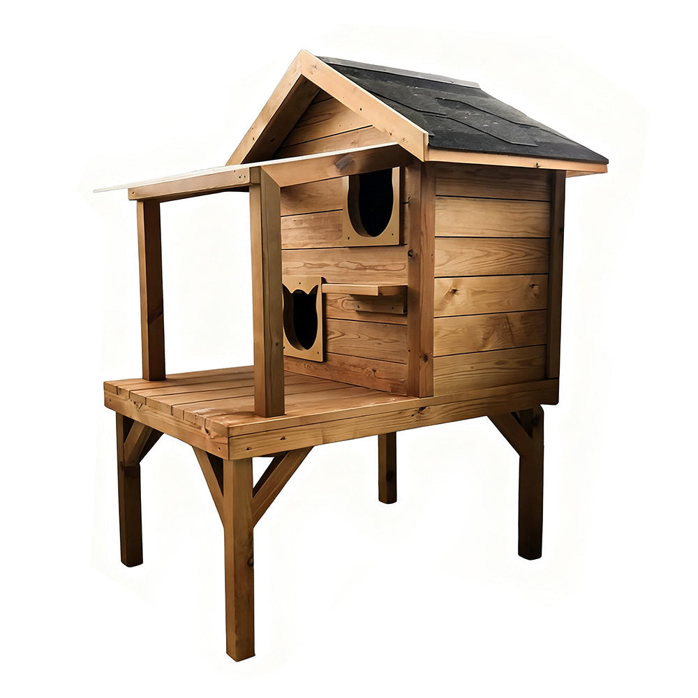 PAWORA Outdoor Wood Fir Strong Build, Safe Scratch for Structure, Sun, House Rain - Weatherproof - Roof Pet Ventilated Moisture Shelter All-Season and Resistant, Cat Wood