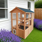 PAWORA Outdoor - Play Enclosure, Waterproof Durable Cat Asphalt Structure, Pine Design Roof, Multi-Level Ventilated Wooden Natural Wood