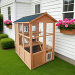 PAWORA Outdoor - Play Enclosure, Waterproof Durable Cat Asphalt Structure, Pine Design Roof, Multi-Level Ventilated Wooden Natural Wood