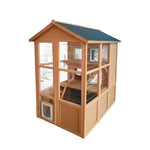 PAWORA Outdoor - Play Enclosure, Waterproof Durable Cat Asphalt Structure, Pine Design Roof, Multi-Level Ventilated Wooden Natural Wood