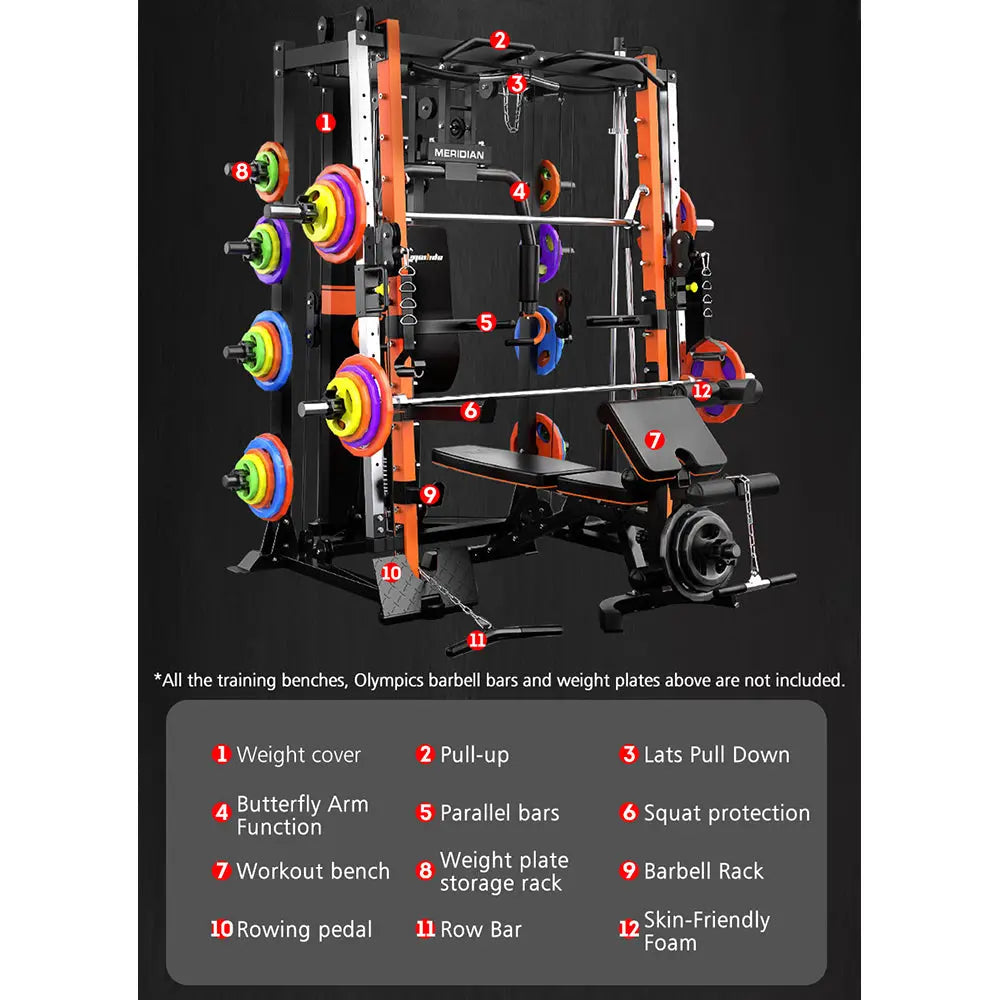 MERIDIAN Q8 Rack Smith Multi-functional Gym Weight Home Bar Pull-Up Equipment Train Squat Machine