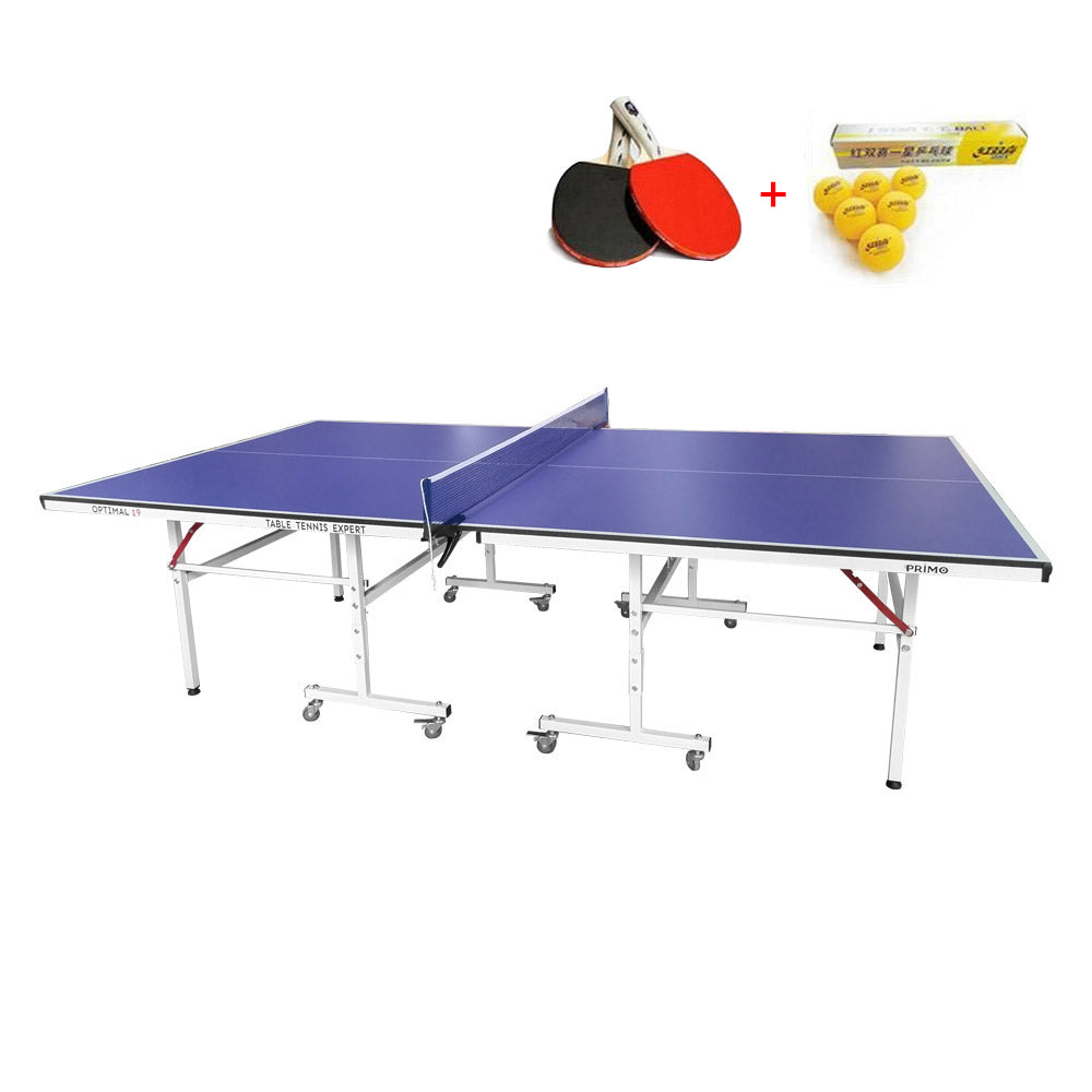 PRIMO Optimal Table Pingpong Solo 19mm Tennis Table-Bats Foldable Indoor Balls Play Blue Net