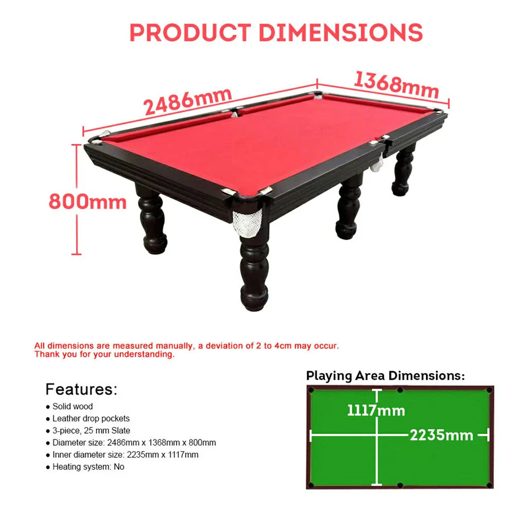 QUESLA AU12 Slate / Billards Luxury Pool / Mahogany 8FT Snooker Table