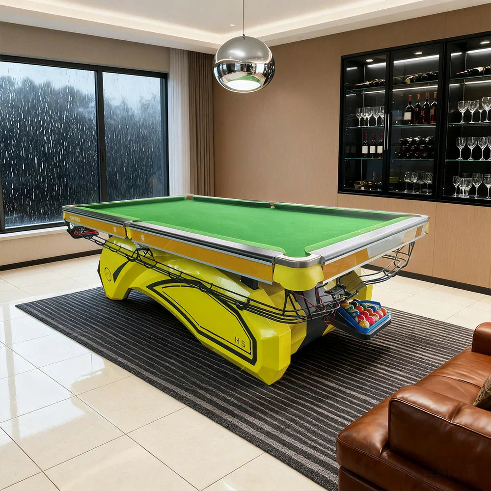 QUESLA 9FT Free Table Finish, Rust-Resistant Bamboo Slate, Accessories Iron Frame, Colorful Bluestone Build, Oak Designer - Pool Package