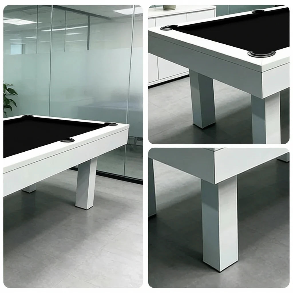 QUESLA 7FT Luxury Slate Pool / Dining / Billiard Table - Includes Free Accessories, White Frame with Black Felt