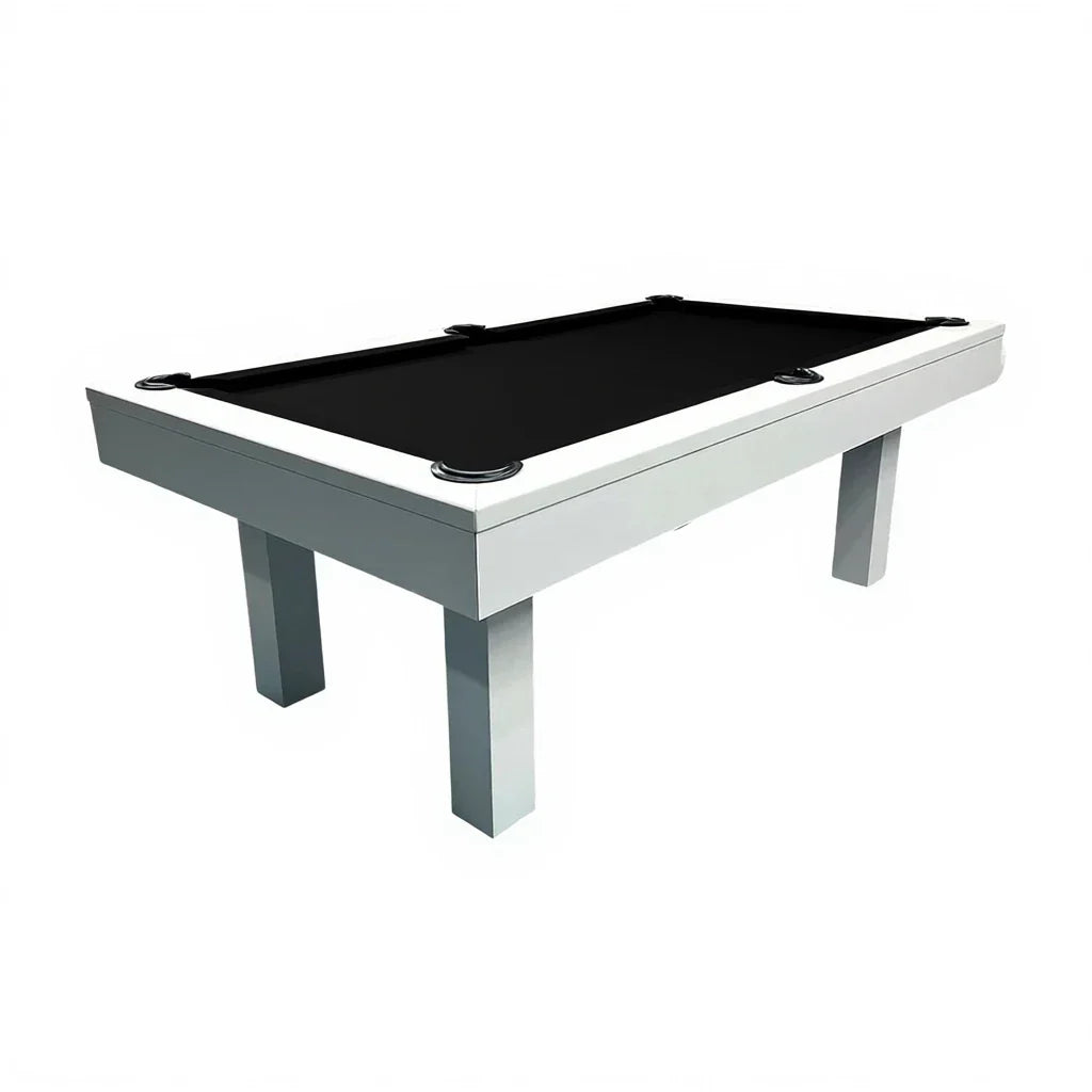 QUESLA 7FT Luxury Slate Pool / Dining / Billiard Table - Includes Free Accessories, White Frame with Black Felt