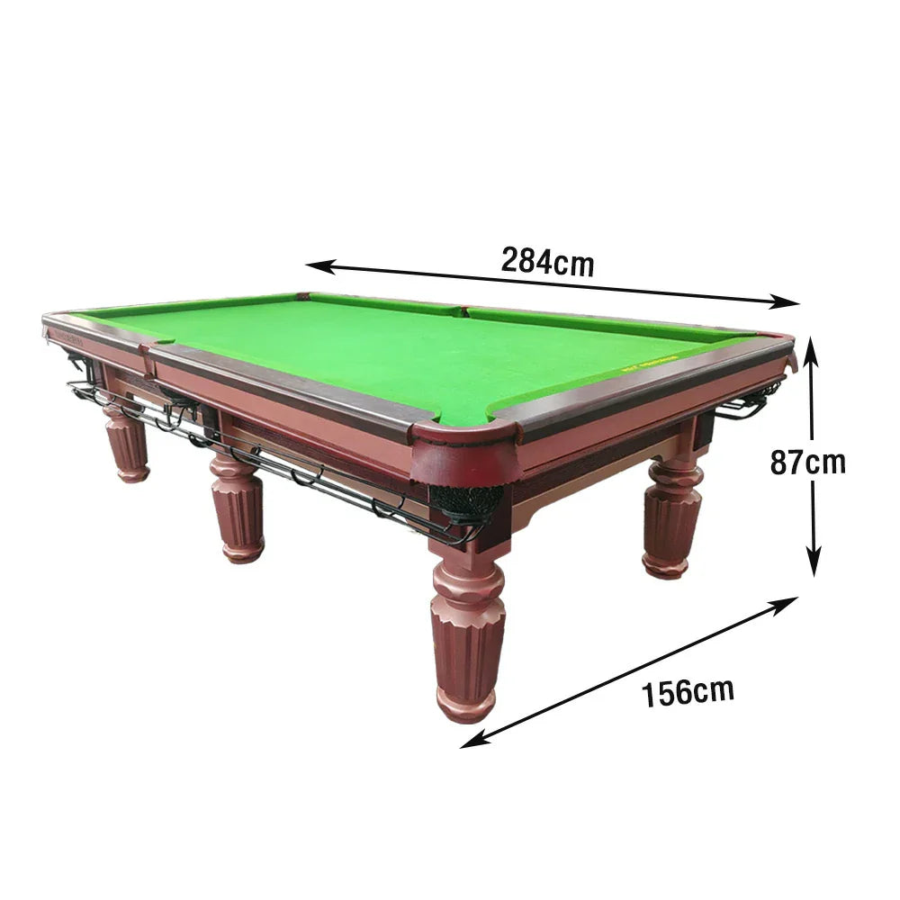 QUESLA 9FT Solid Oak - Surface, Oak Leather Rail, Accessories Bluestone Free Billiard Pockets, Slate Table Genuine Underframe, Package
