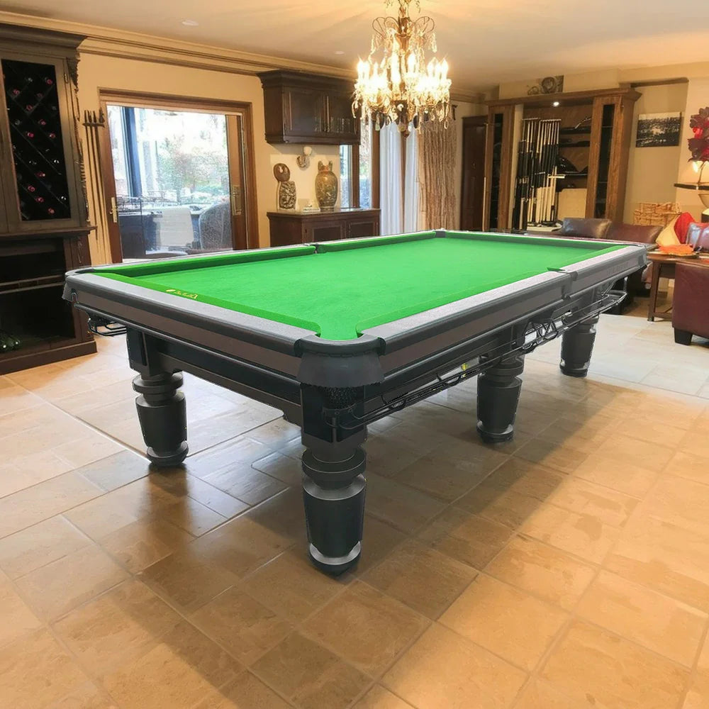 QUESLA 9FT Durable Surface, Bluestone Package - Precision Oak Table Copper Free Slate Billiard - Solid Accessories Pockets, Frame, Play, Grey