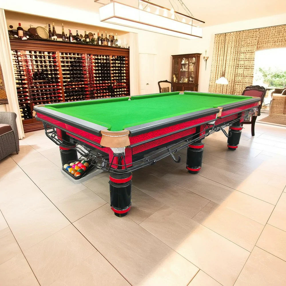 QUESLA 9FT Bluestone Slate - Surface, Oak Pockets, Accessories Precision Durable Frame, Copper Solid Free Package - Billiard Table Play, Red