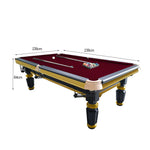 QUESLA 4cm Elegant Table Handrail Billiard Snooker with Slate Thickness Pool 7FT Luxury Wooden Brass Detailing