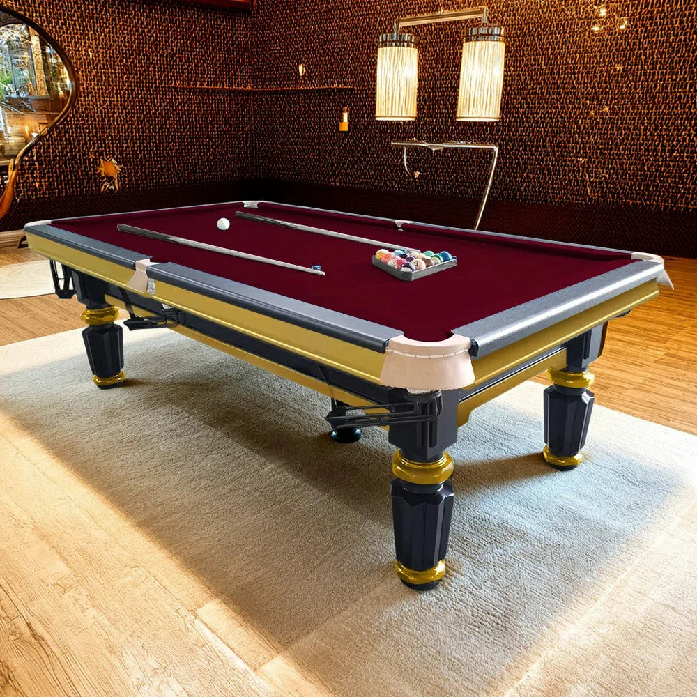 QUESLA 4cm Elegant Table Handrail Billiard Snooker with Slate Thickness Pool 7FT Luxury Wooden Brass Detailing