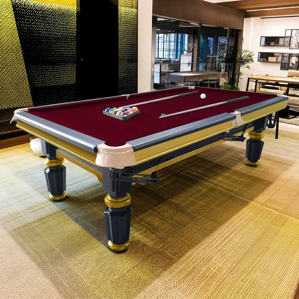 QUESLA 4.5cm Brass Thickness Pool Luxury Billiard Handrail Steel Snooker Elegant Table Slate 8FT with Detailing