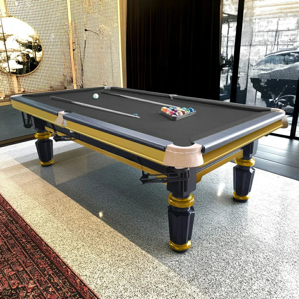 QUESLA 4.5cm Brass Thickness Pool Luxury Billiard Handrail Steel Snooker Elegant Table Slate 8FT with Detailing