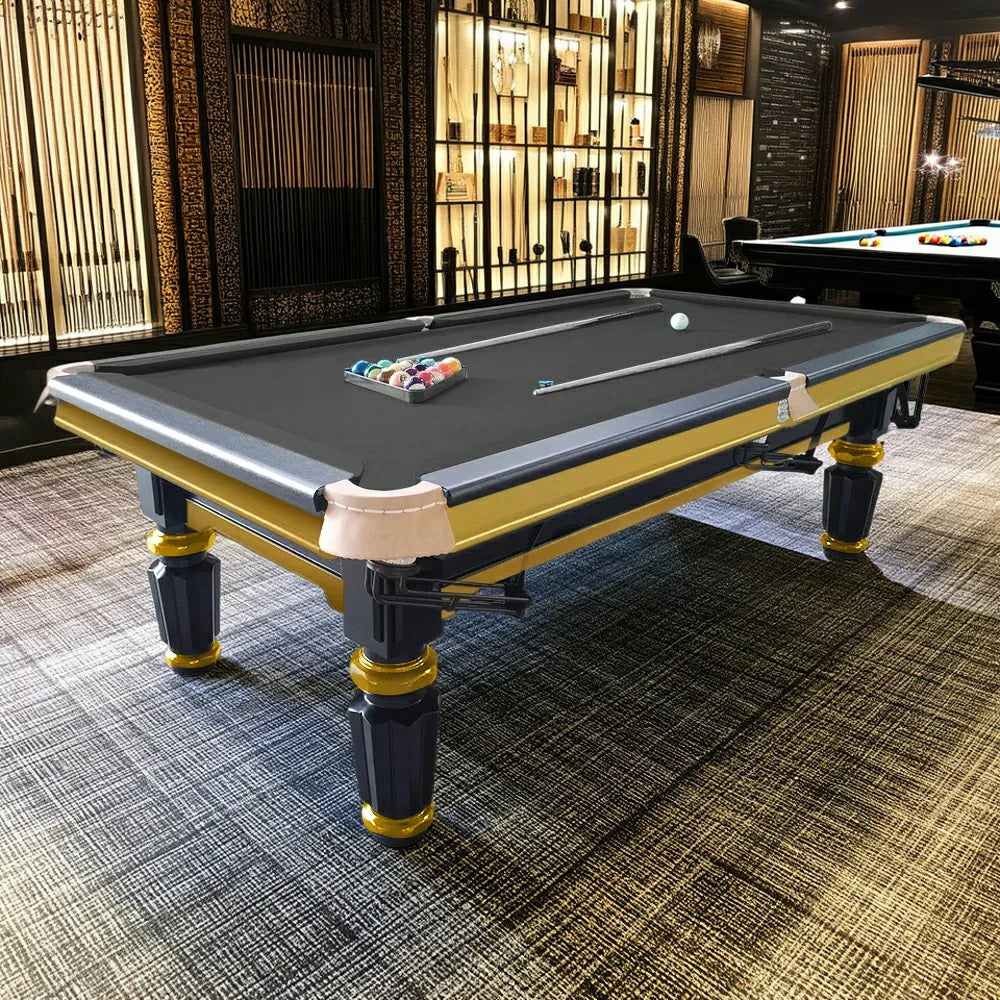 QUESLA 4.5cm Brass Thickness Pool Luxury Billiard Handrail Steel Snooker Elegant Table Slate 8FT with Detailing