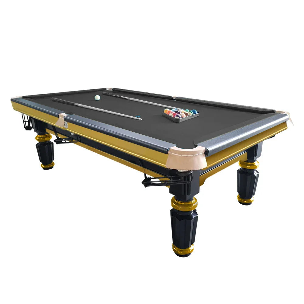 QUESLA 4cm Elegant Table Handrail Billiard Snooker with Slate Thickness Pool 7FT Luxury Wooden Brass Detailing