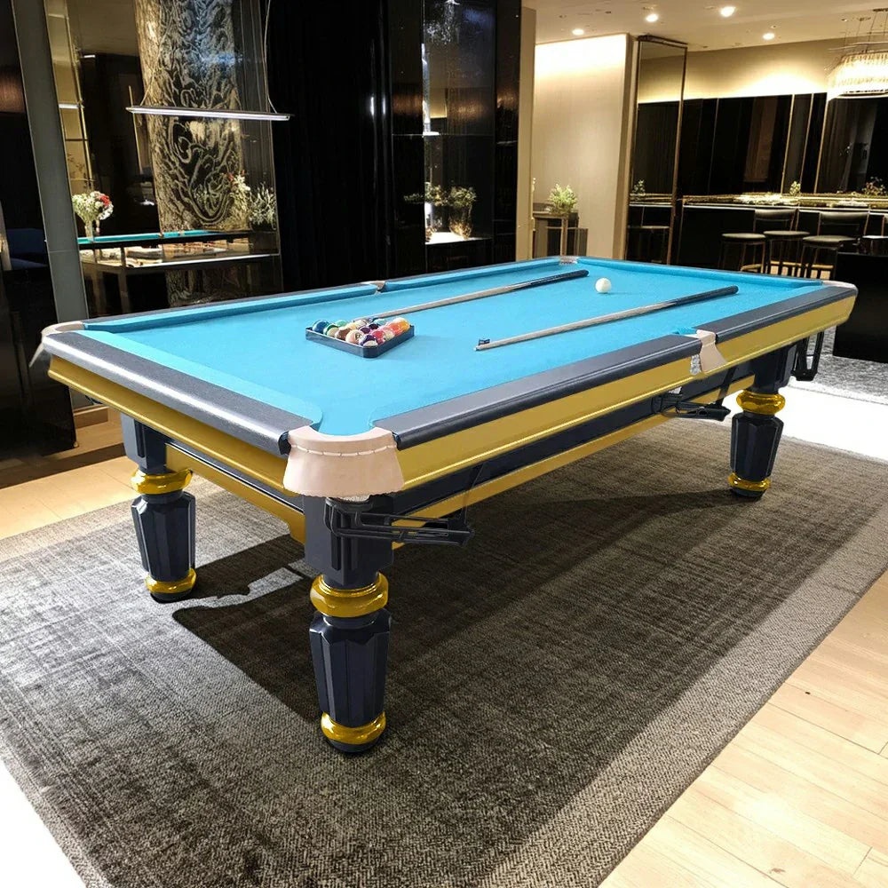 QUESLA 4.5cm Brass Thickness Pool Luxury Billiard Handrail Steel Snooker Elegant Table Slate 8FT with Detailing