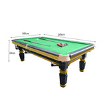 QUESLA 4.5cm Brass Thickness Pool Luxury Billiard Handrail Steel Snooker Elegant Table Slate 8FT with Detailing