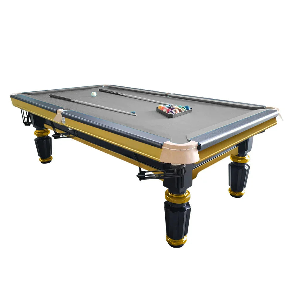 QUESLA 4cm Elegant Table Handrail Billiard Snooker with Slate Thickness Pool 7FT Luxury Wooden Brass Detailing