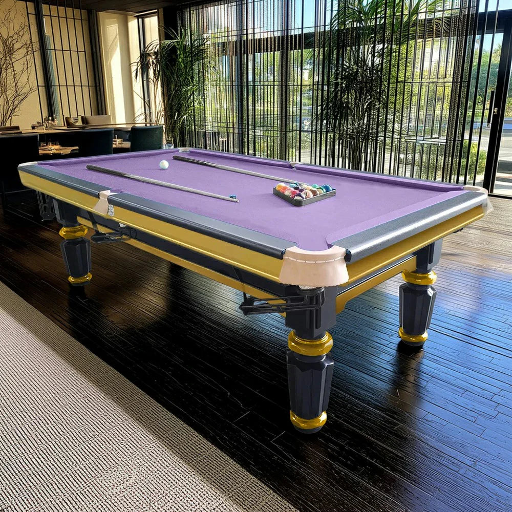 QUESLA 4.5cm Brass Thickness Pool Luxury Billiard Handrail Steel Snooker Elegant Table Slate 8FT with Detailing