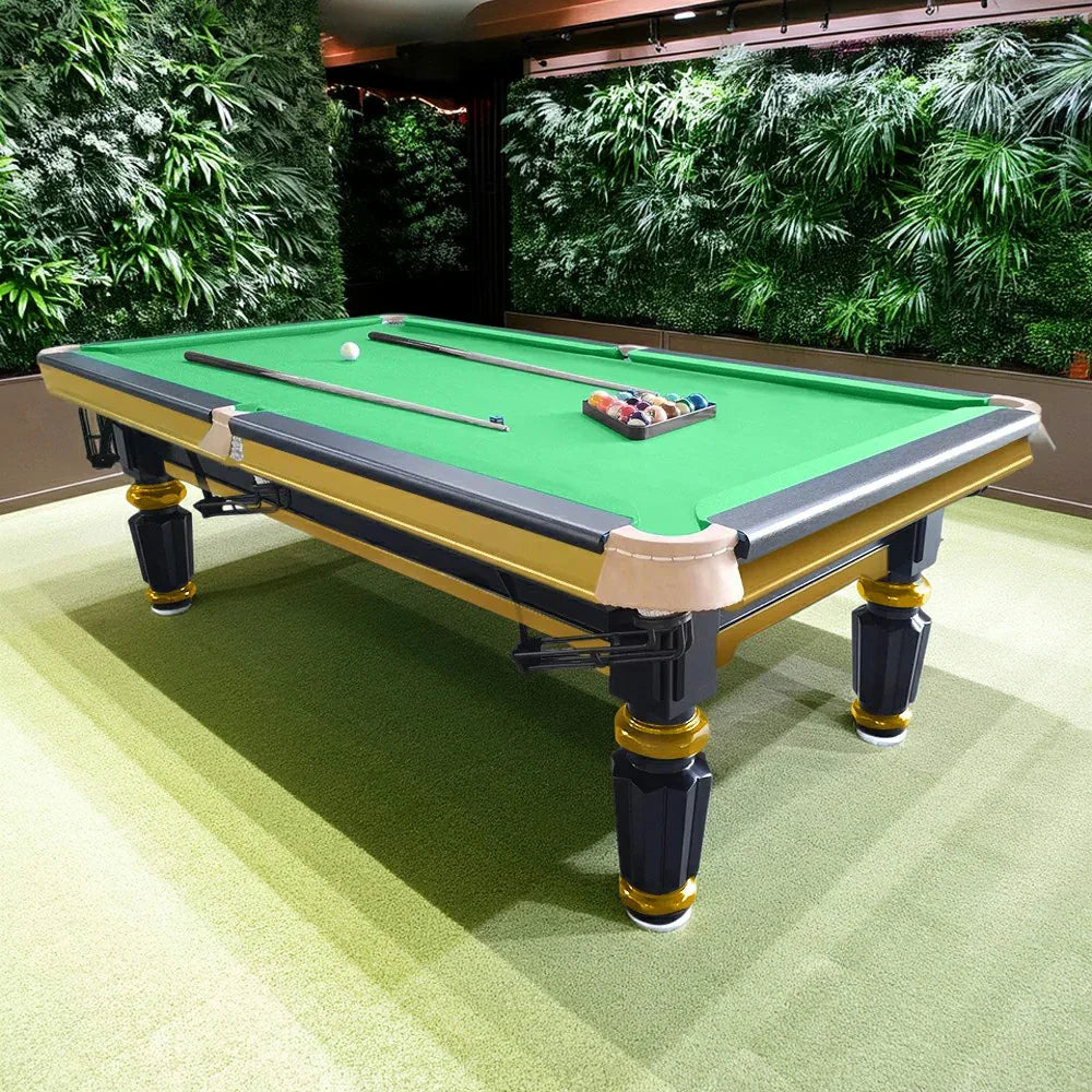 QUESLA 4.5cm Brass Thickness Pool Luxury Billiard Handrail Steel Snooker Elegant Table Slate 8FT with Detailing