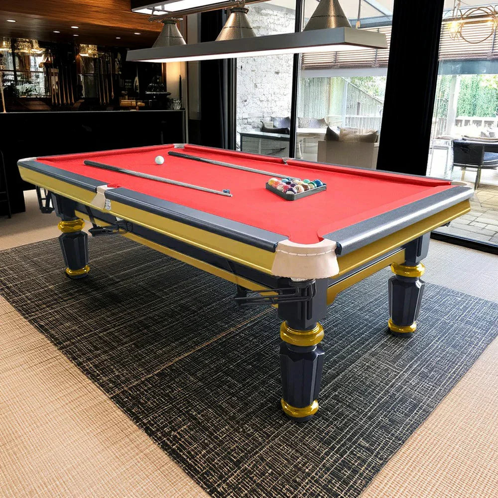 QUESLA 4.5cm Brass Thickness Pool Luxury Billiard Handrail Steel Snooker Elegant Table Slate 8FT with Detailing