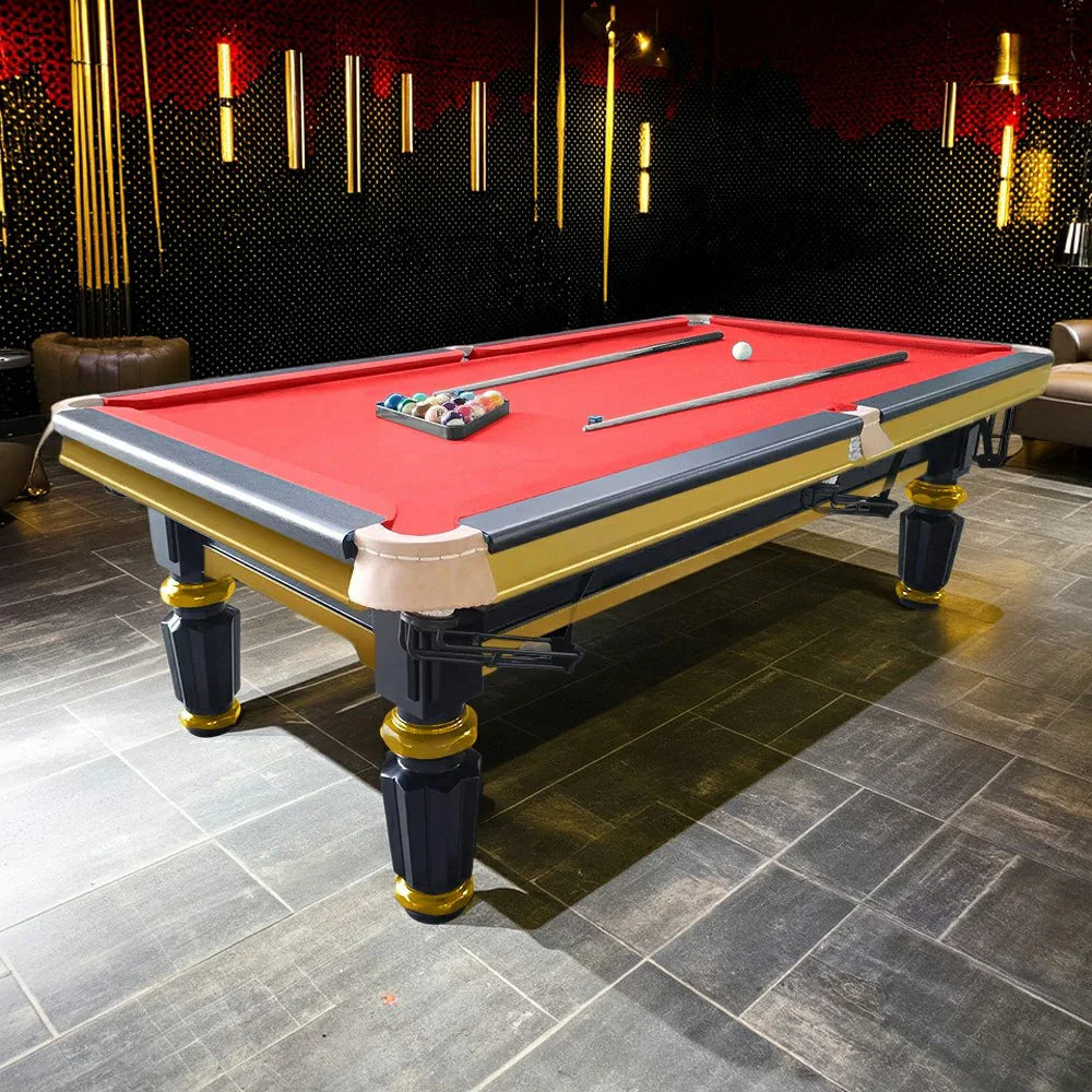 QUESLA 4cm Elegant Table Handrail Billiard Snooker with Slate Thickness Pool 7FT Luxury Wooden Brass Detailing