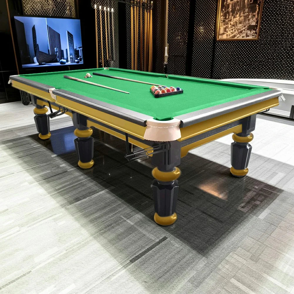 QUESLA 4.5cm with Pool Steel Elegant 9FT Thickness Slate Billiard Snooker Luxury Brass Handrail Table Detailing