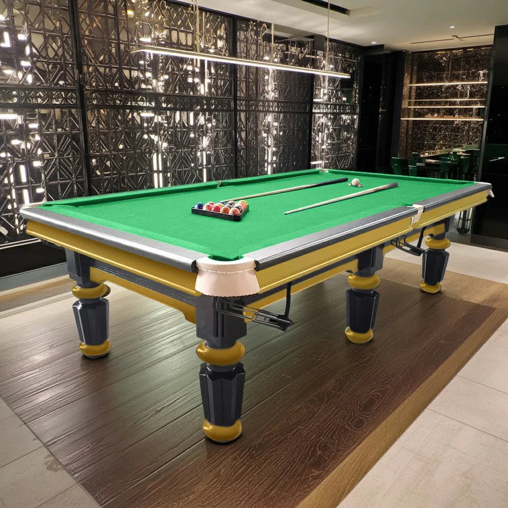 QUESLA 4.5cm with Pool Steel Elegant 9FT Thickness Slate Billiard Snooker Luxury Brass Handrail Table Detailing