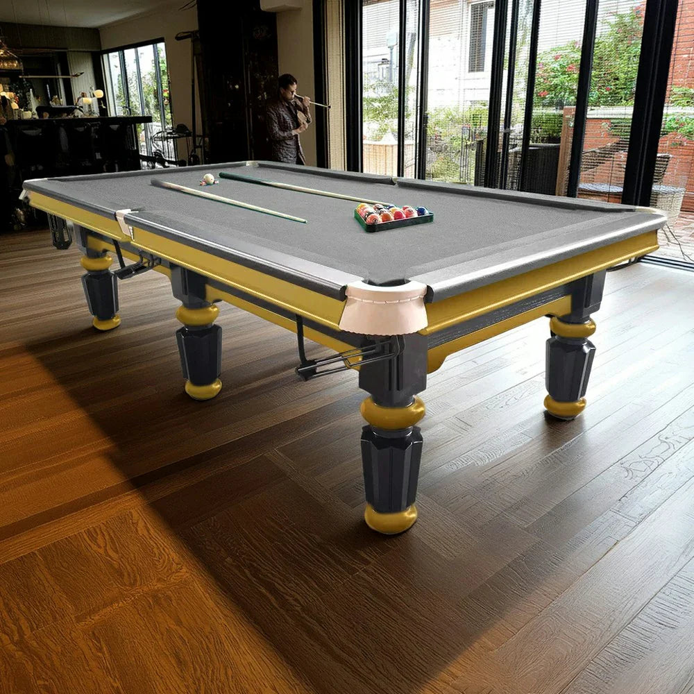 QUESLA 4.5cm with Pool Steel Elegant 9FT Thickness Slate Billiard Snooker Luxury Brass Handrail Table Detailing
