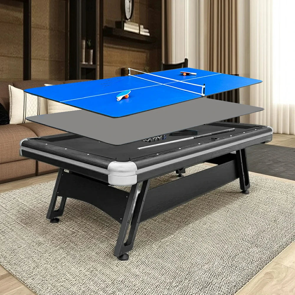 CUETIQ 3-in-1 Office 9FT Modern Billiards, Table Space-Saving, Desk Pool Tennis, Combo Durable, Iron-Leg Table - Design
