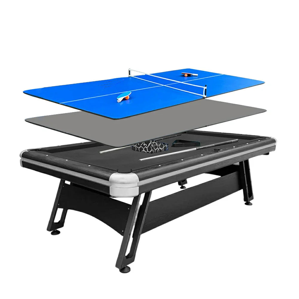 CUETIQ 3-in-1 Space-Saving, - Table Office - Combo Tennis, Durable, Billiards, Modern Table 7FT Iron-Leg Pool Desk Design