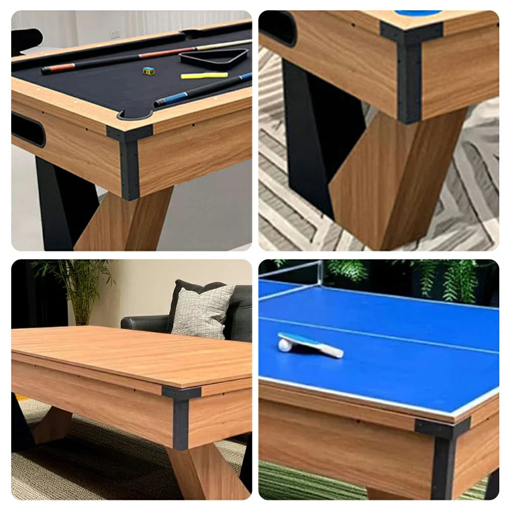 CUETIQ 3-IN-1 Table/Dining Billiard Accessories V-Frame MDF 7FT Table/Table Tennis Table W/ Design