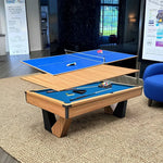 QUESLA 9FT Billiards, Office Table Ball Return Pong Desk, Marble 3-in-1 - Pool Ping System