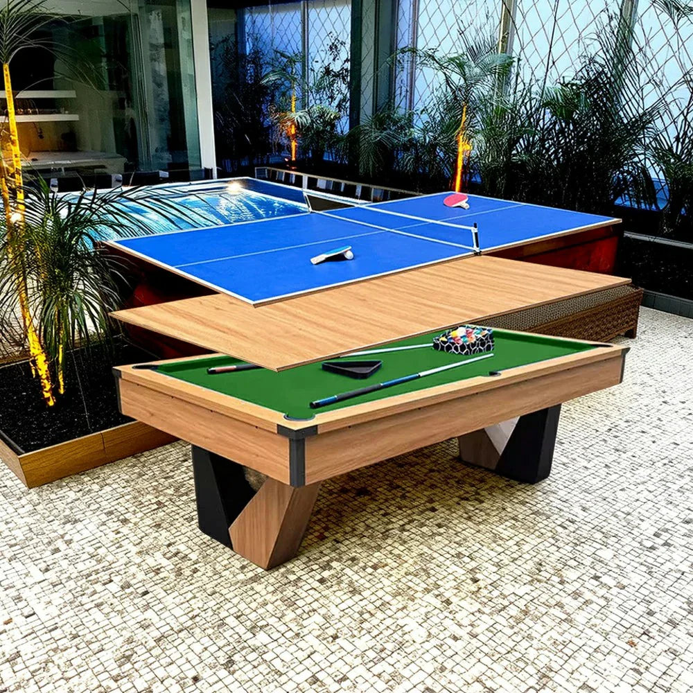QUESLA 9FT Billiards, Office Table Ball Return Pong Desk, Marble 3-in-1 - Pool Ping System