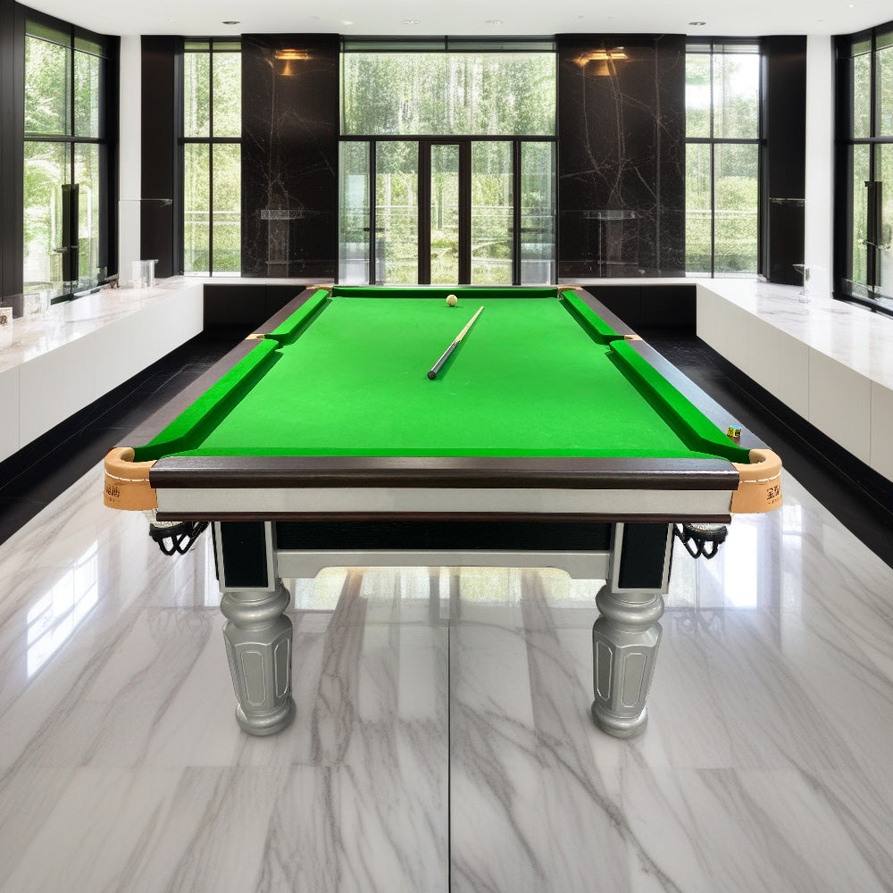 QUESLA 9FT Accessories Pool Free Table System Table Billiard W/ Return - Ball Luxury Chinese Slate Silver&Green