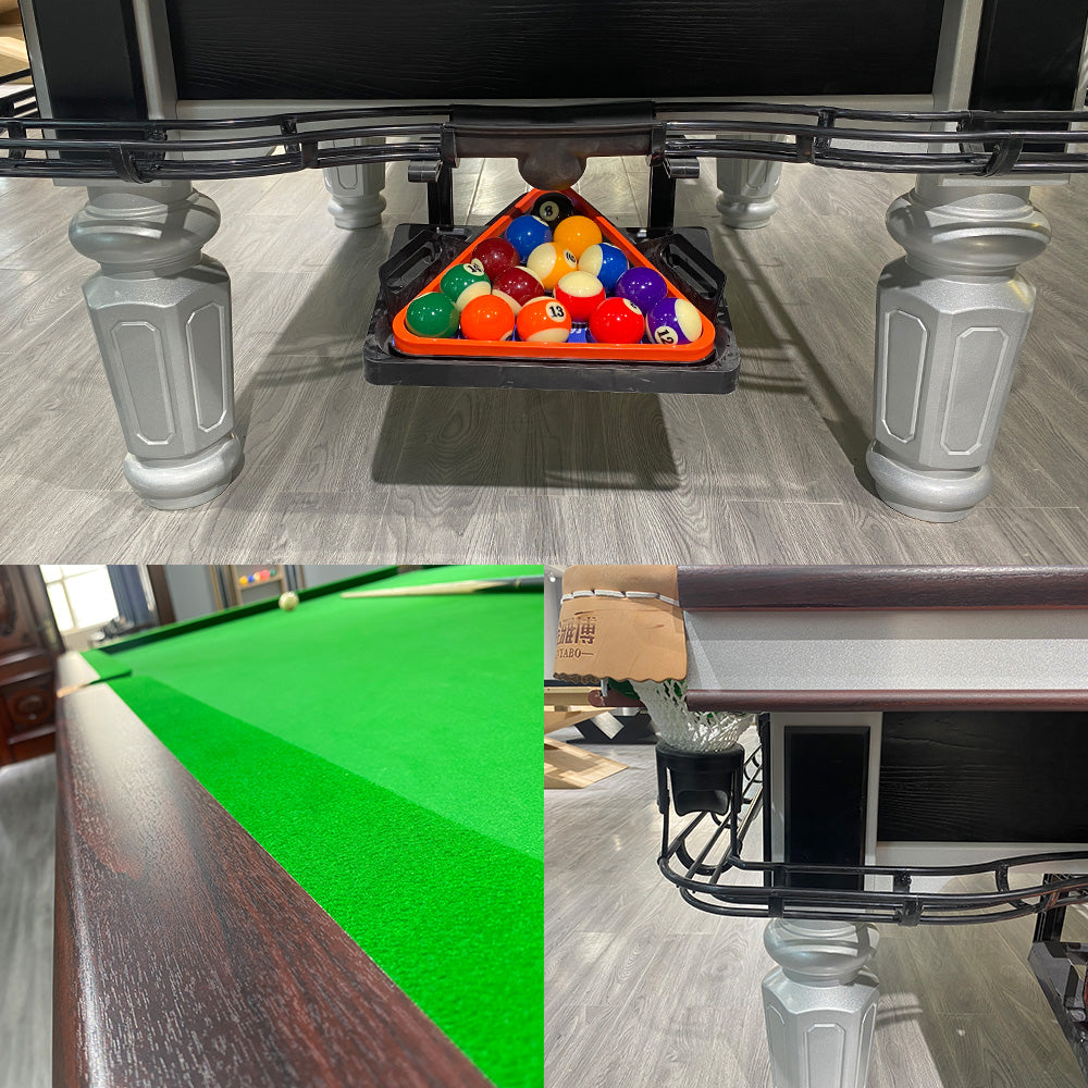 QUESLA 9FT Accessories Pool Free Table System Table Billiard W/ Return - Ball Luxury Chinese Slate Silver&Green