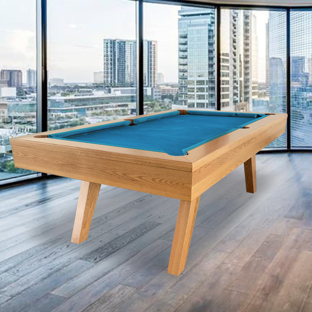 QUESLA P1 - Table Billiards Slate Snooker Leg Oblique 7FT Pool Table Oak&Blue