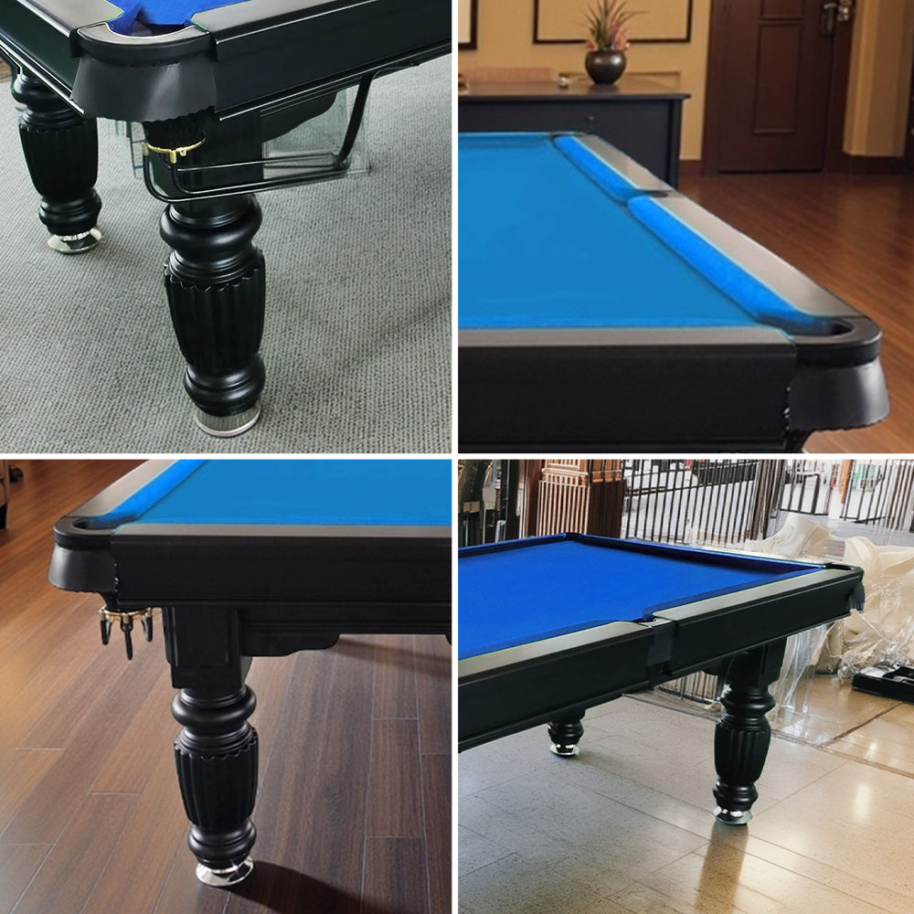 QUESLA 7FT Nets 2025 - Reinforced Upgraded Billiard - with Pool Ball Classic Design Table Timber Pro Professional Model Solid Legs Table, Slate Black Frame