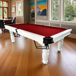 QUESLA 8FT Pro Table Reinforced Ball Table, 2025 Nets Model Pool Solid - Legs Billiard Slate Design - with Timber White Upgraded Professional Classic Frame