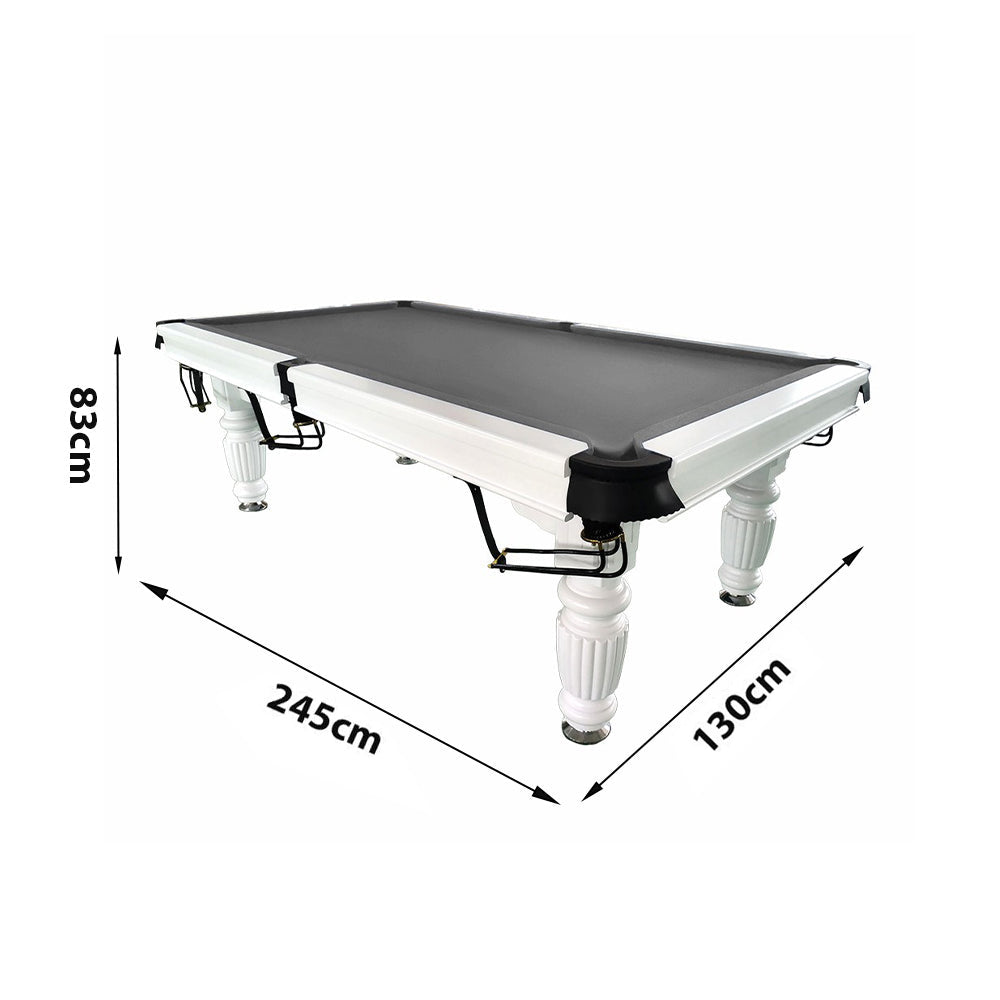 QUESLA 8FT White Pro - Table 2025 Reinforced Slate with Billiard Solid Classic Timber Professional Upgraded Nets Ball Design Legs - Model Pool Table, Frame