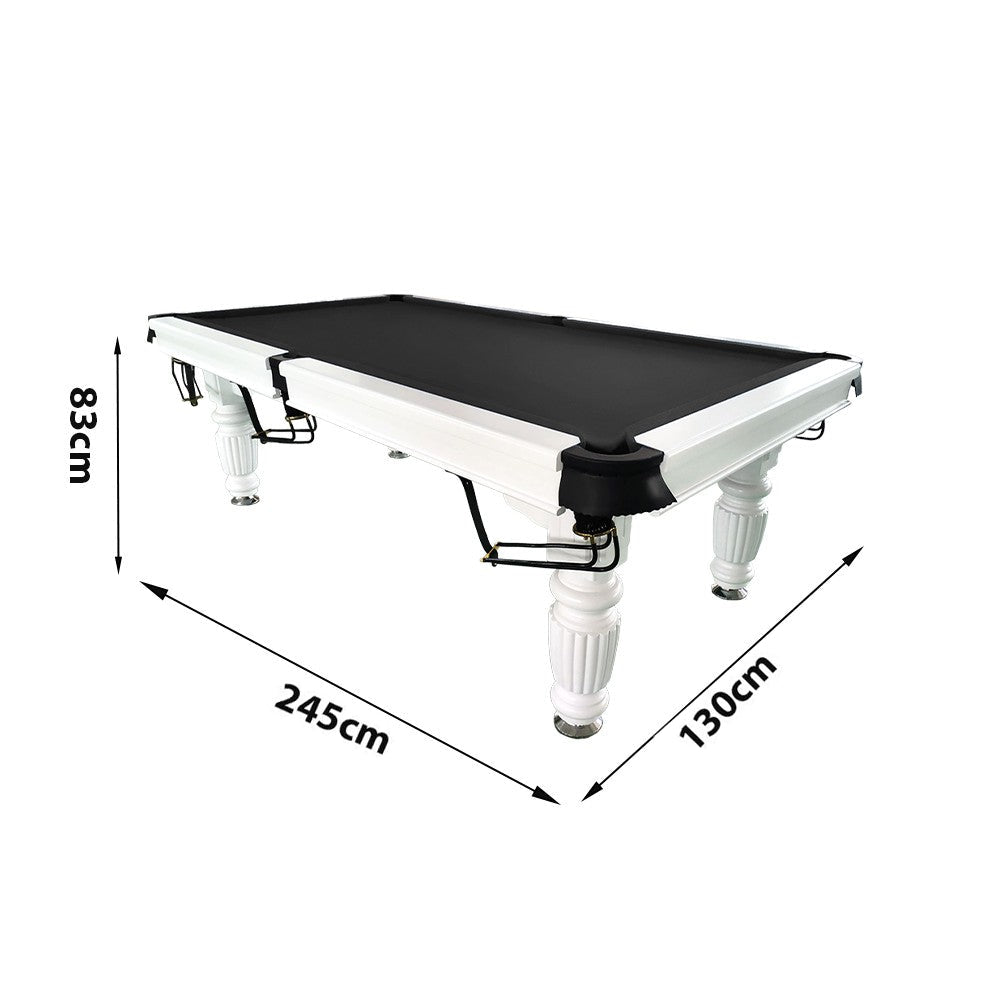 QUESLA 8FT White Pro - Table 2025 Reinforced Slate with Billiard Solid Classic Timber Professional Upgraded Nets Ball Design Legs - Model Pool Table, Frame