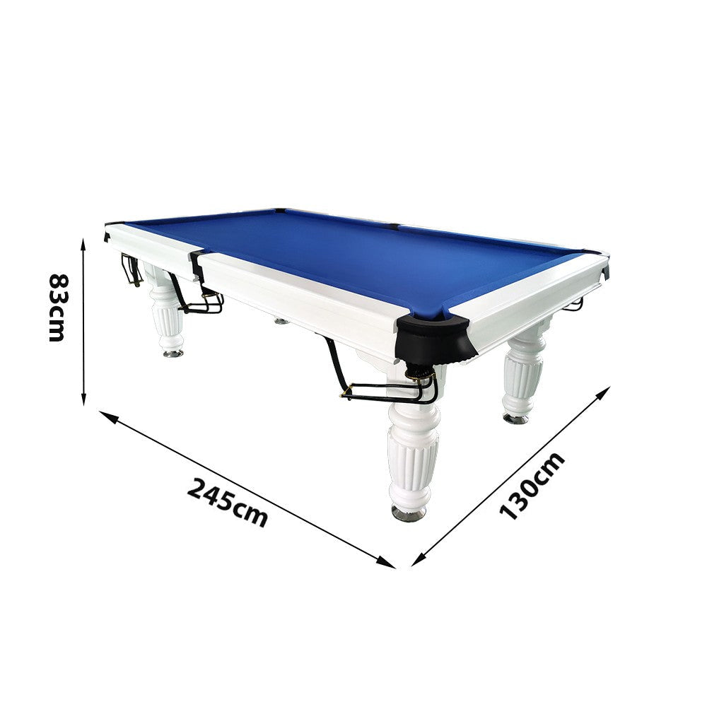 QUESLA 8FT Pro Table Reinforced Ball Table, 2025 Nets Model Pool Solid - Legs Billiard Slate Design - with Timber White Upgraded Professional Classic Frame