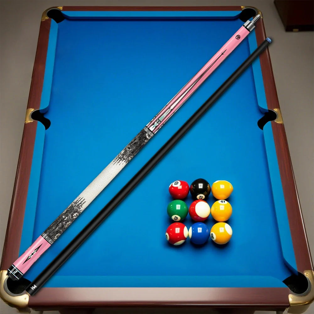 RB Professional Pool Cue Cue 2-Piece Fiber Set - Leather 147cm with Carbon - Billiard Handle Pink