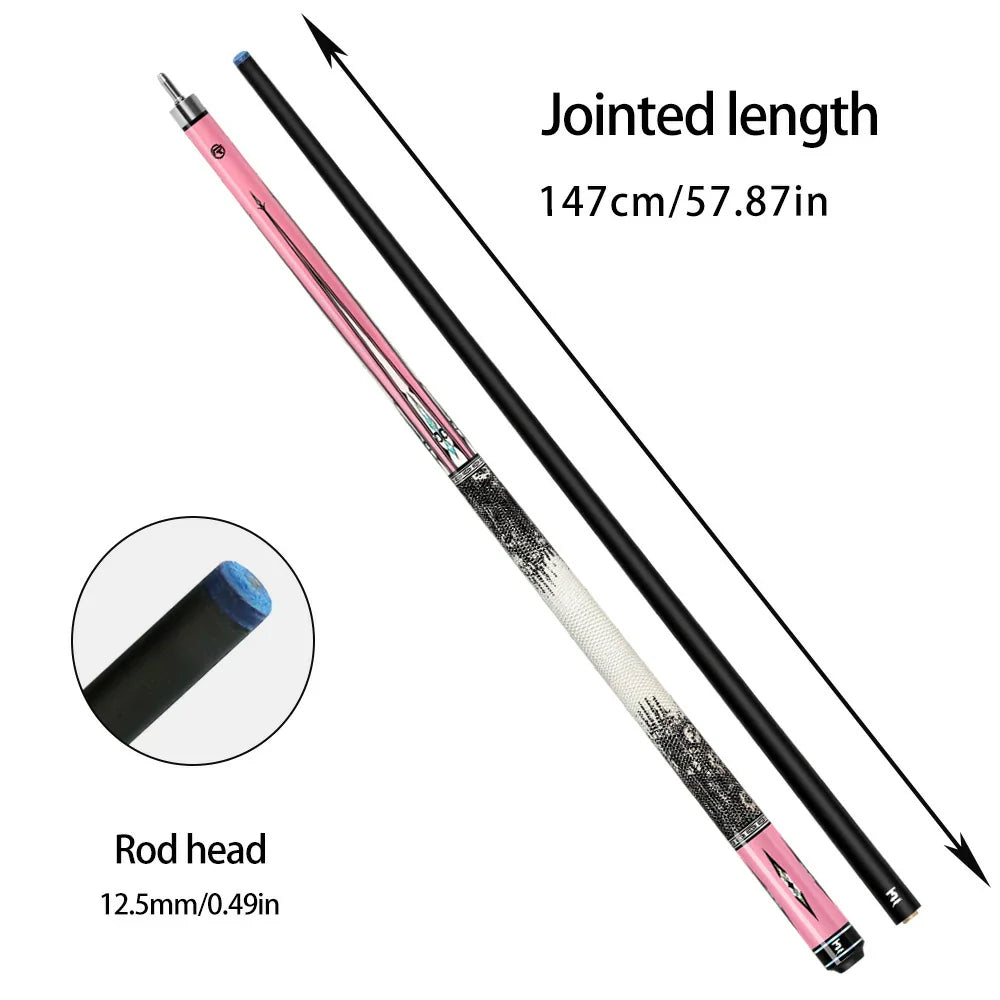 RB Professional Pool Cue Cue 2-Piece Fiber Set - Leather 147cm with Carbon - Billiard Handle Pink