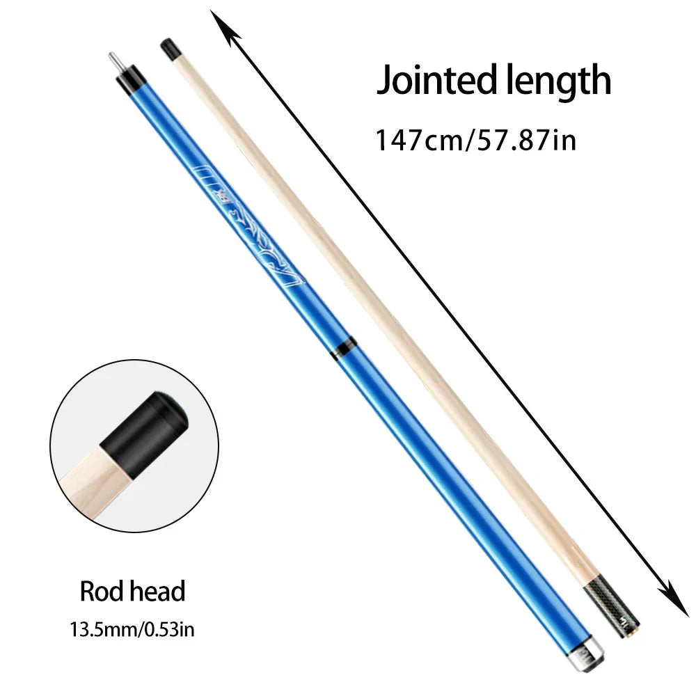 RB Professional Tip Leather Pool with 13.5mm Set Handle - Cue Maple Billiard - Cue 147cm 2-Piece Blue