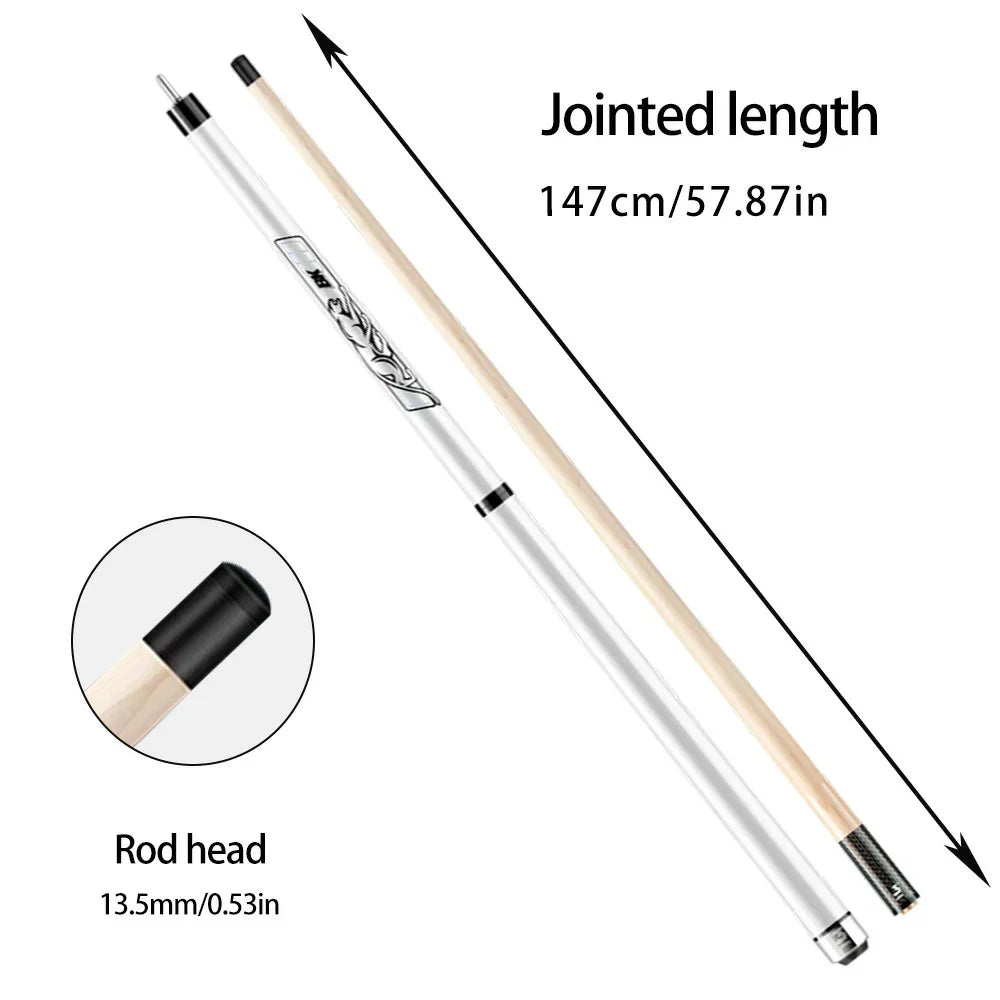 RB Professional 147cm Pool Cue Handle Set - Tip 13.5mm Maple 2-Piece - Billiard with Leather Cue White