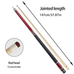 RB High-End - Handle Smooth Tip Cue with Billiard 12.5cm 147cm Leather Handle Red